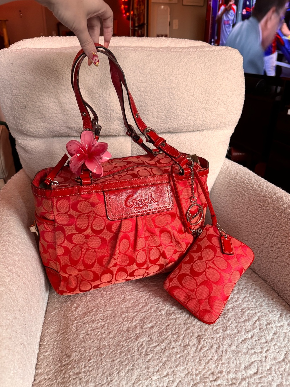 Coach Red Signature Tote with Matching Wristlet